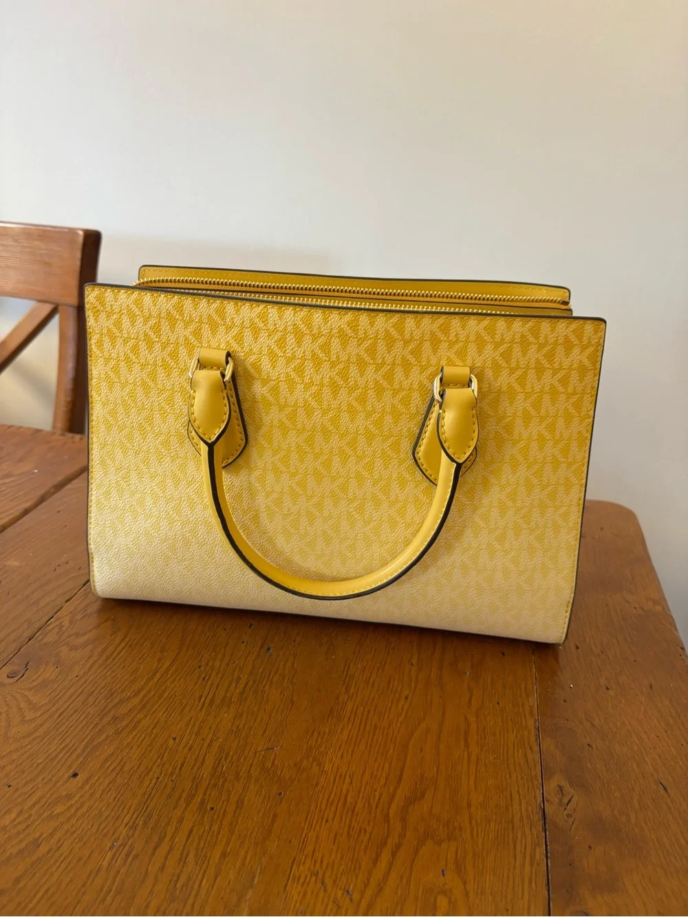 Michael Kors Yellow Signature Satchel with Gold Logo Charm
